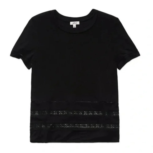 Aritzia Wilfred Reve T-Shirt Lace Short Sleeve Crew Neck Black Size XS - Picture 1 of 1